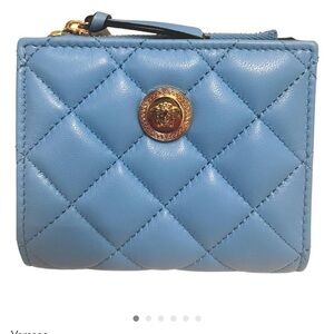 Versace Medusa Bright Blue Quilted Wallet with Gold Medallion